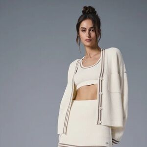 New Limited SOLD OUT alo Tennis Club Sweater Knit Cardigan in Ivory/Gravel XS